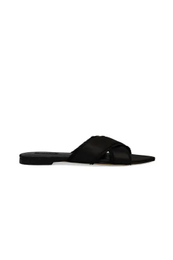 Natori Sandals|Slides-Wayu Satin Fringe Cross Slide Sandals