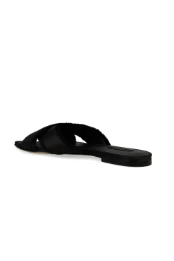 Natori Sandals|Slides-Wayu Satin Fringe Cross Slide Sandals
