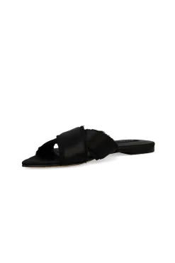 Natori Sandals|Slides-Wayu Satin Fringe Cross Slide Sandals