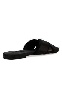 Natori Sandals|Slides-Wayu Satin Fringe Cross Slide Sandals