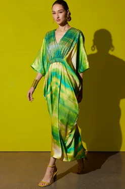 Natori Caftan Dresses-Yoriko Embroidery Silk Caftan