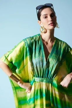 Natori Caftan Dresses-Yoriko Embroidery Silk Caftan