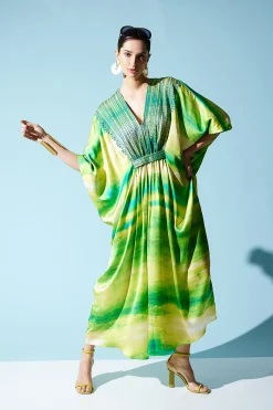 Natori Caftan Dresses-Yoriko Embroidery Silk Caftan