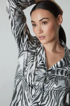 Natori Pajama Sets-Zebra - Cotton Sateen Notch PJ