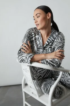 Natori Pajama Sets-Zebra - Cotton Sateen Notch PJ