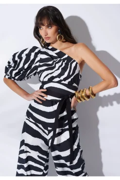 Natori Tops, Shirts & Tunics-Zebra Cotton Poplin Balloon One Shoulder Top