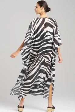 Natori Beach Caftans-Zebra Cotton Silk Beaded Sheer Caftan